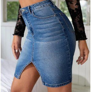 SHEIN High Waist Split Hem Denim Skirt Size Large